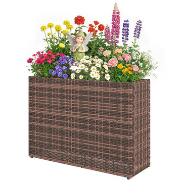 Outsunny Tall Rectangular Planter with Removable Liner, Holes, PE Wicker Large Planter Box for Indoor Outdoor Plants, Brown - product image 1