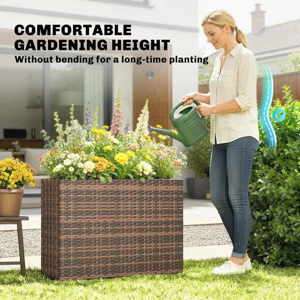Outsunny Tall Rectangular Planter with Removable Liner, Holes, PE Wicker Large Planter Box for Indoor Outdoor Plants, Brown - product image 4