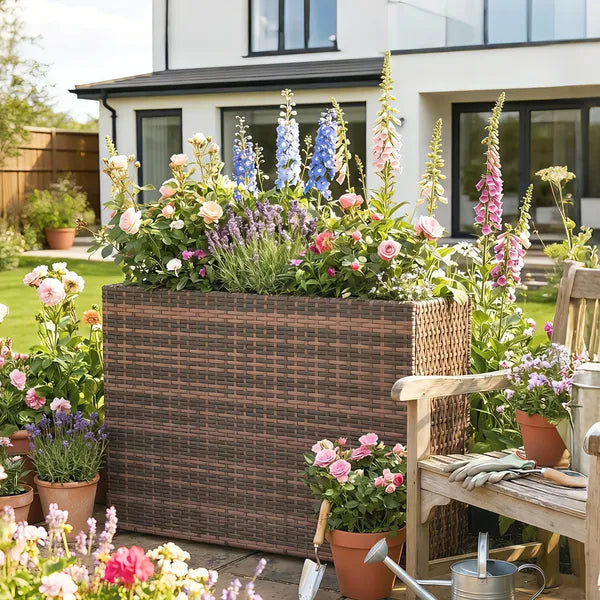 Outsunny Tall Rectangular Planter with Removable Liner, Holes, PE Wicker Large Planter Box for Indoor Outdoor Plants, Brown - product image 9