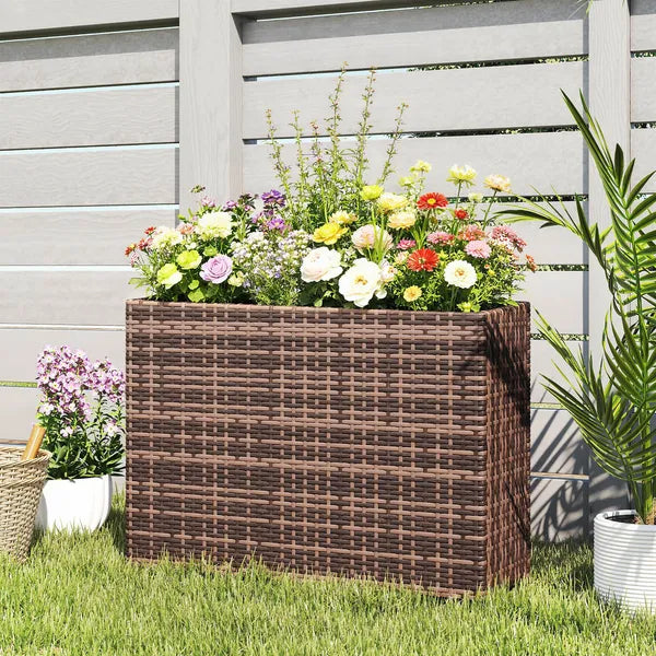 Outsunny Tall Rectangular Planter with Removable Liner, Holes, PE Wicker Large Planter Box for Indoor Outdoor Plants, Brown - product image 10
