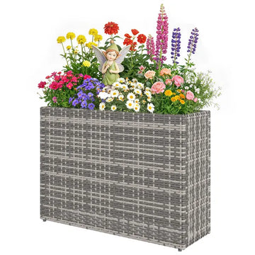Tall Rectangular Planter with Removable Liner, Holes, PE Wicker Large Planter Box for Indoor Outdoor Plants, Gray - product image 1