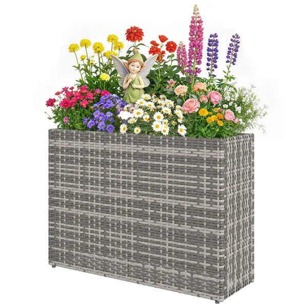 Tall Rectangular Planter with Removable Liner, Holes, PE Wicker Large Planter Box for Indoor Outdoor Plants, Gray - product image 1