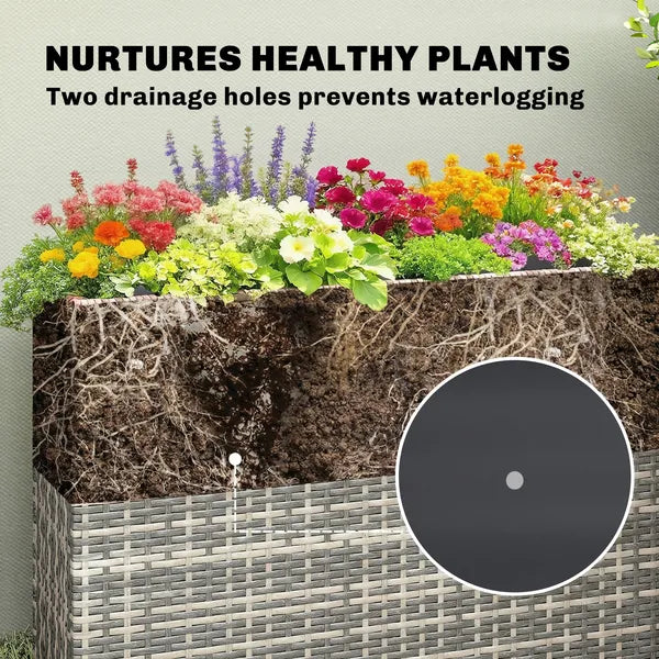 Tall Rectangular Planter with Removable Liner, Holes, PE Wicker Large Planter Box for Indoor Outdoor Plants, Gray - product image 7