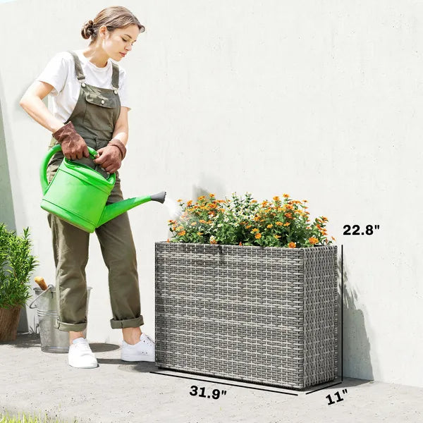 Tall Rectangular Planter with Removable Liner, Holes, PE Wicker Large Planter Box for Indoor Outdoor Plants, Gray - product image 3
