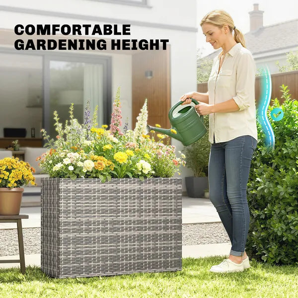 Tall Rectangular Planter with Removable Liner, Holes, PE Wicker Large Planter Box for Indoor Outdoor Plants, Gray - product image 4