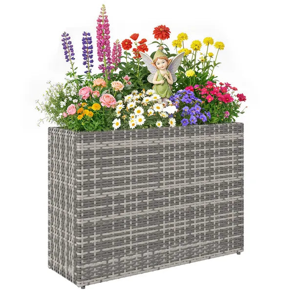 Tall Rectangular Planter with Removable Liner, Holes, PE Wicker Large Planter Box for Indoor Outdoor Plants, Gray - product image 11