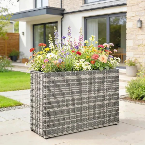 Tall Rectangular Planter with Removable Liner, Holes, PE Wicker Large Planter Box for Indoor Outdoor Plants, Gray - product image 2