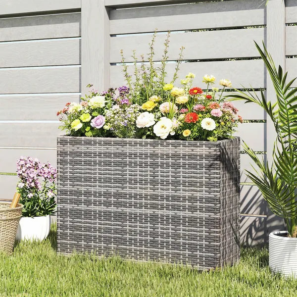 Tall Rectangular Planter with Removable Liner, Holes, PE Wicker Large Planter Box for Indoor Outdoor Plants, Gray - product image 10