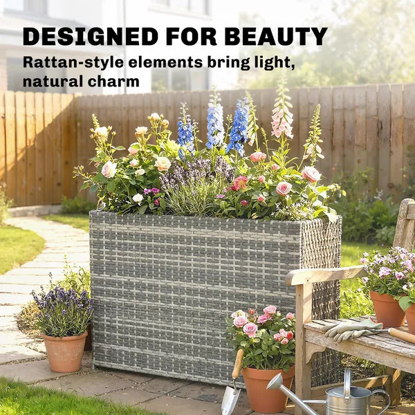 Tall Rectangular Planter with Removable Liner, Holes, PE Wicker Large Planter Box for Indoor Outdoor Plants, Gray - product image 5