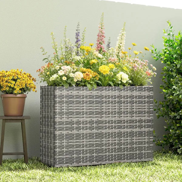 Tall Rectangular Planter with Removable Liner, Holes, PE Wicker Large Planter Box for Indoor Outdoor Plants, Gray - product image 8
