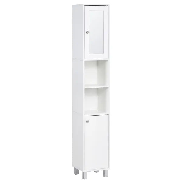 Tall White Bathroom Storage Cabinet 71" Wooden Freestanding Tower Adjustable Shelves Mirror Living Room Organizer - product image 1