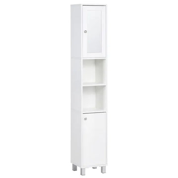Tall White Bathroom Storage Cabinet 71" Wooden Freestanding Tower Adjustable Shelves Mirror Living Room Organizer - product image 1