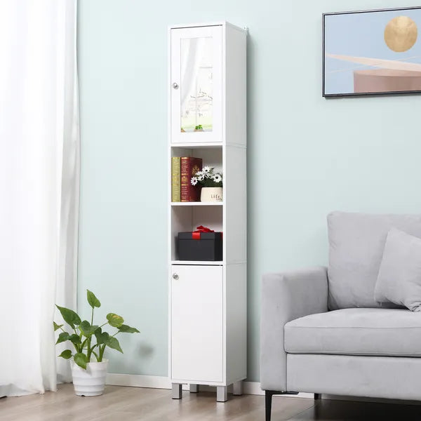 Tall White Bathroom Storage Cabinet 71" Wooden Freestanding Tower Adjustable Shelves Mirror Living Room Organizer - product image 10