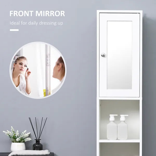 Tall White Bathroom Storage Cabinet 71" Wooden Freestanding Tower Adjustable Shelves Mirror Living Room Organizer - product image 7