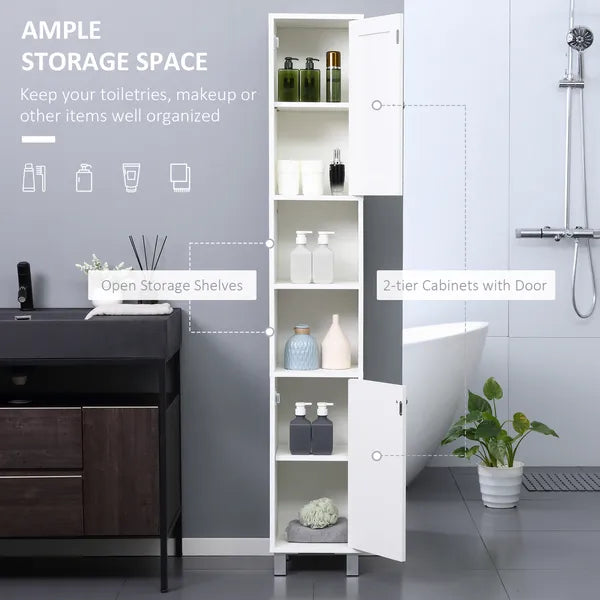 Tall White Bathroom Storage Cabinet 71" Wooden Freestanding Tower Adjustable Shelves Mirror Living Room Organizer - product image 4