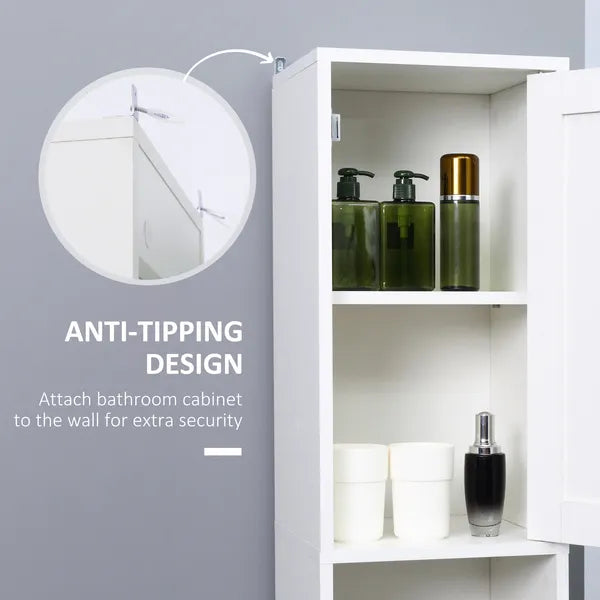 Tall White Bathroom Storage Cabinet 71" Wooden Freestanding Tower Adjustable Shelves Mirror Living Room Organizer - product image 6