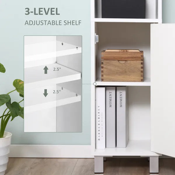 Tall White Bathroom Storage Cabinet 71" Wooden Freestanding Tower Adjustable Shelves Mirror Living Room Organizer - product image 5