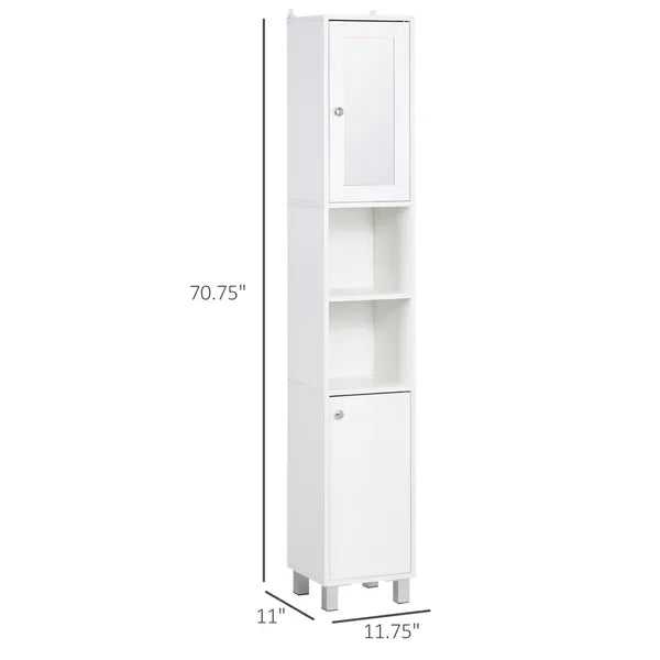 Tall White Bathroom Storage Cabinet 71" Wooden Freestanding Tower Adjustable Shelves Mirror Living Room Organizer - product image 3