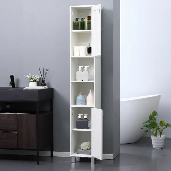 Tall White Bathroom Storage Cabinet 71" Wooden Freestanding Tower Adjustable Shelves Mirror Living Room Organizer - product image 11