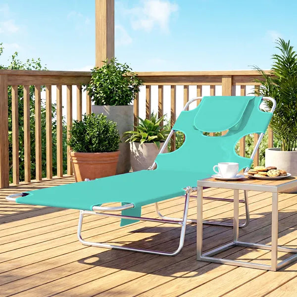 Outsunny Tanning Chair with Face Hole, 5-Level Adjustable Outdoor Chaise Lounge Chair with Pillow for Beach, Pool, Light Green - product image 10
