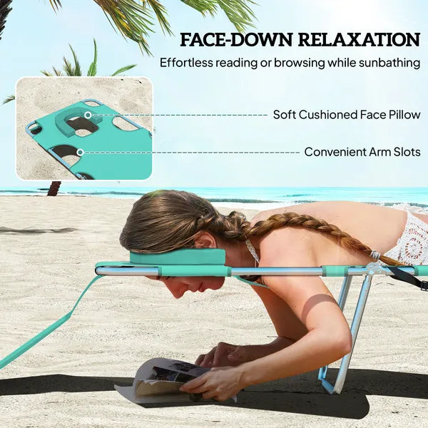 Outsunny Tanning Chair with Face Hole, 5-Level Adjustable Outdoor Chaise Lounge Chair with Pillow for Beach, Pool, Light Green - product image 5