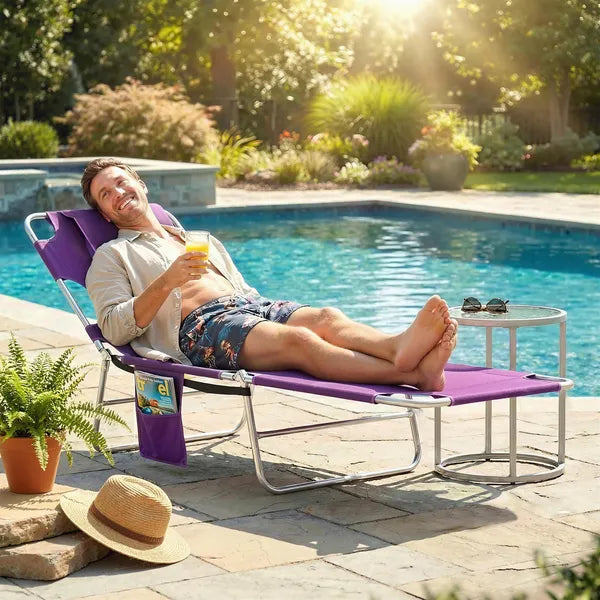 Outsunny Tanning Chair with Face Hole, 5-Level Adjustable Outdoor Chaise Lounge Chair with Pillow for Beach, Pool, Purple - product image 8
