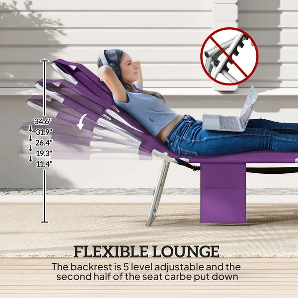 Outsunny Tanning Chair with Face Hole, 5-Level Adjustable Outdoor Chaise Lounge Chair with Pillow for Beach, Pool, Purple - product image 4