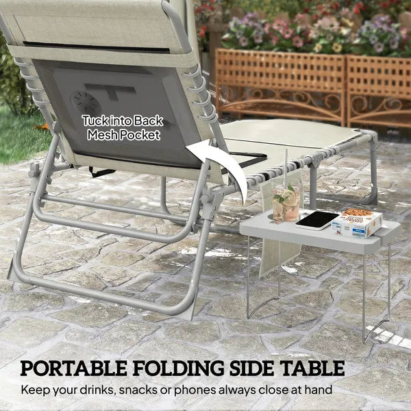 Outsunny Tanning Chair with Face Hole and Side Table, 5-Position Folding Outdoor Chaise Lounge Chair, Beige - product image 4