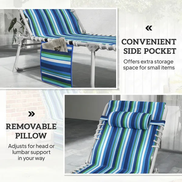 Outsunny Tanning Chair with Face Hole and Side Table, 5-Position Folding Outdoor Chaise Lounge Chair, Blue Stripe - product image 9