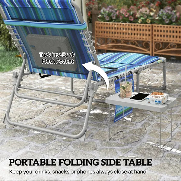 Outsunny Tanning Chair with Face Hole and Side Table, 5-Position Folding Outdoor Chaise Lounge Chair, Blue Stripe - product image 4