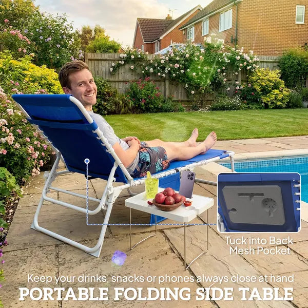 Outsunny Tanning Chair with Face Hole and Side Table, 5-Position Folding Outdoor Chaise Lounge Chair, Navy Blue - product image 4