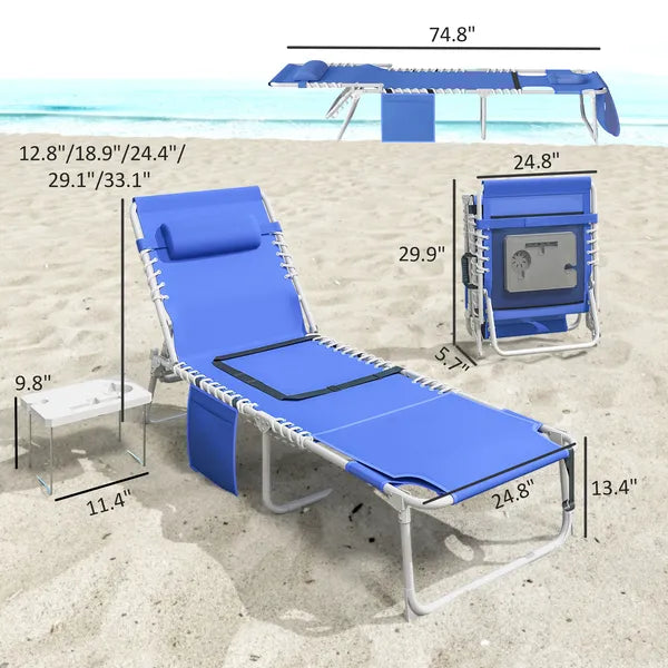 Outsunny Tanning Chair with Face Hole and Side Table, 5-Position Folding Outdoor Chaise Lounge Chair, Navy Blue - product image 3
