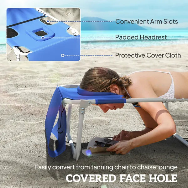 Outsunny Tanning Chair with Face Hole and Side Table, 5-Position Folding Outdoor Chaise Lounge Chair, Navy Blue - product image 5
