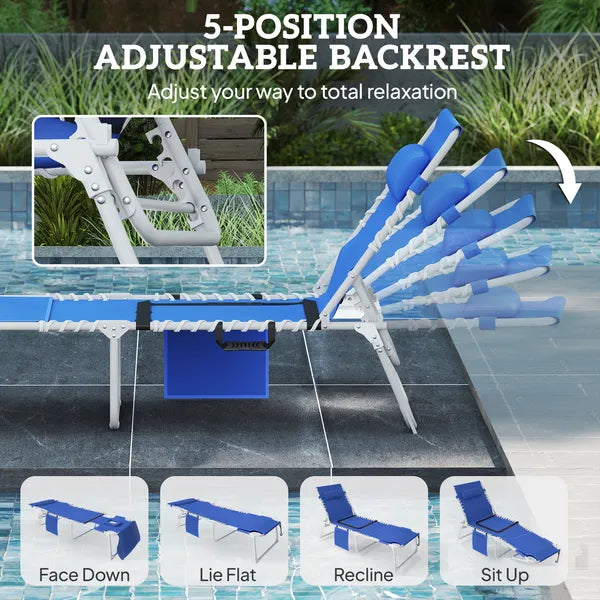 Outsunny Tanning Chair with Face Hole and Side Table, 5-Position Folding Outdoor Chaise Lounge Chair, Navy Blue - product image 6
