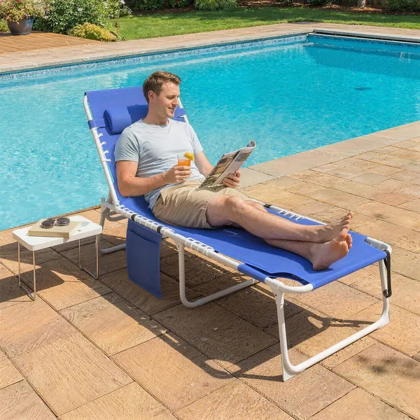 Outsunny Tanning Chair with Face Hole and Side Table, 5-Position Folding Outdoor Chaise Lounge Chair, Navy Blue - product image 10