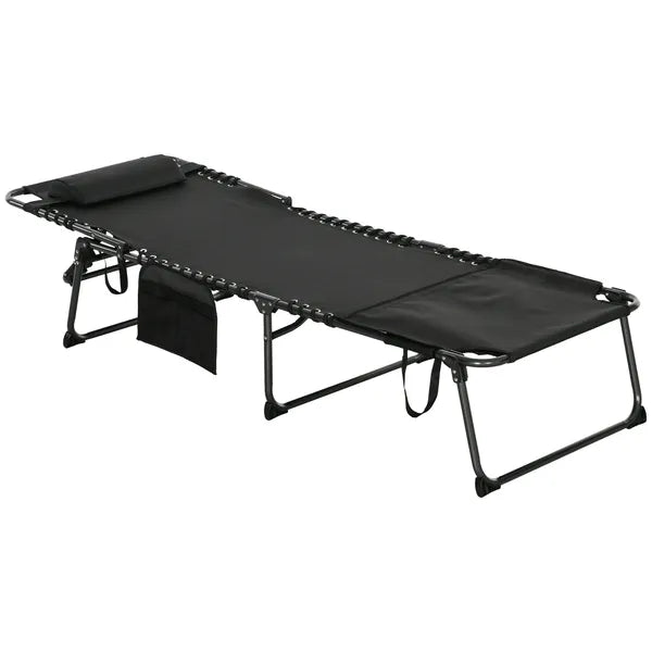 Tanning Lounger: Foldable, 5-Level Back, Reading Hole, Side Pocket, Headrest,  Black - product image 1