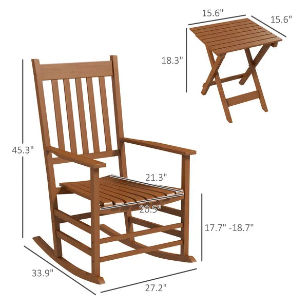 3 Piece Teak Poplar Wood Outdoor Rocking Chair Set with Side Table - product image 3