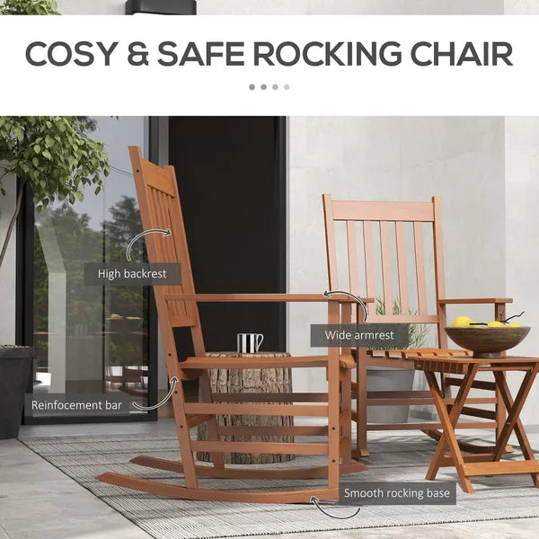 3 Piece Teak Poplar Wood Outdoor Rocking Chair Set with Side Table - product image 5
