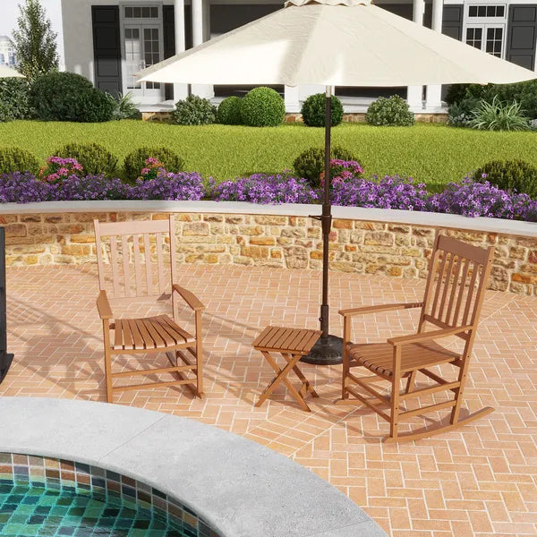 3 Piece Teak Poplar Wood Outdoor Rocking Chair Set with Side Table - product image 9