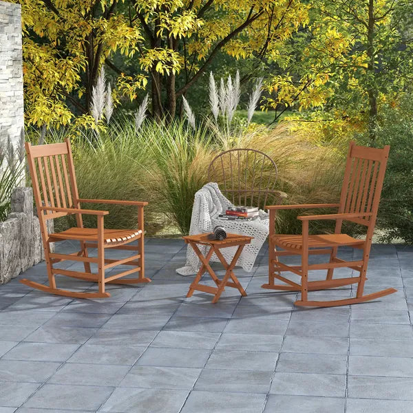 3 Piece Teak Poplar Wood Outdoor Rocking Chair Set with Side Table - product image 2