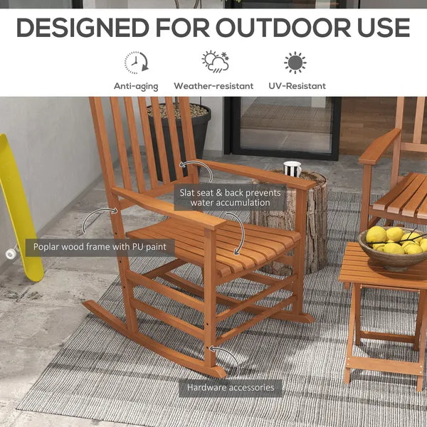 3 Piece Teak Poplar Wood Outdoor Rocking Chair Set with Side Table - product image 4