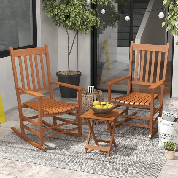 3 Piece Teak Poplar Wood Outdoor Rocking Chair Set with Side Table - product image 10