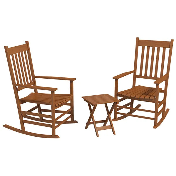 3 Piece Teak Poplar Wood Outdoor Rocking Chair Set with Side Table - product image 1