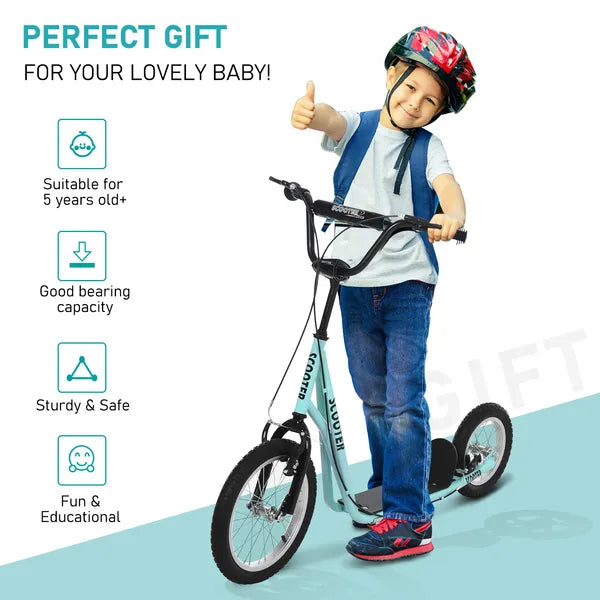 Aosom Teens Scooter Kick Scooter, Adjustable Handlebar, Dual Brakes, Inflatable Wheels, Blue, for 5+ - product image 4