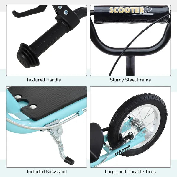 Aosom Teens Scooter Kick Scooter, Adjustable Handlebar, Dual Brakes, Inflatable Wheels, Blue, for 5+ - product image 6
