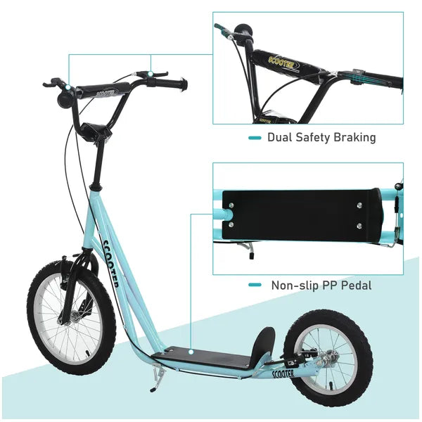 Aosom Teens Scooter Kick Scooter, Adjustable Handlebar, Dual Brakes, Inflatable Wheels, Blue, for 5+ - product image 5