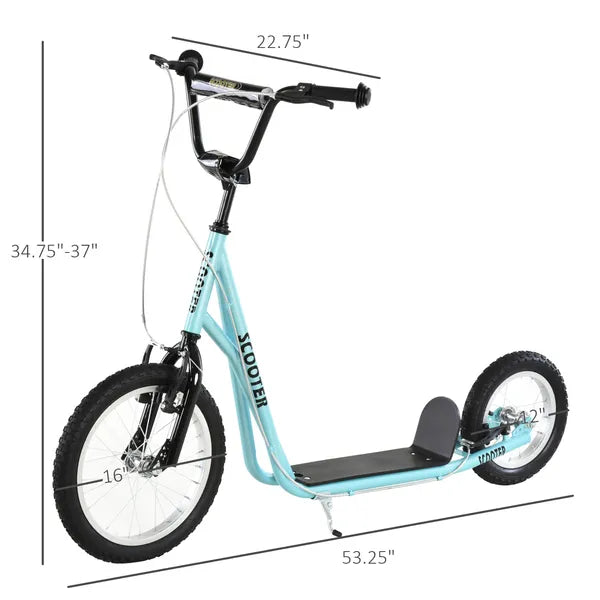 Aosom Teens Scooter Kick Scooter, Adjustable Handlebar, Dual Brakes, Inflatable Wheels, Blue, for 5+ - product image 3