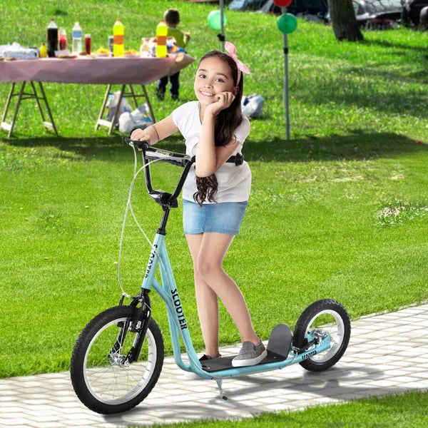 Aosom Teens Scooter Kick Scooter, Adjustable Handlebar, Dual Brakes, Inflatable Wheels, Blue, for 5+ - product image 2