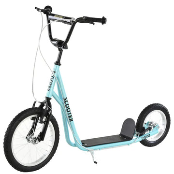 Aosom Teens Scooter Kick Scooter, Adjustable Handlebar, Dual Brakes, Inflatable Wheels, Blue, for 5+ - product image 1
