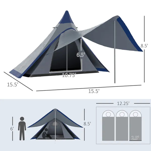 Teepee Camping Tent Easy Set-Up with Porch Blue for 2-3 Person Outdoor Hiking - product image 3